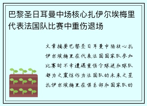 巴黎圣日耳曼中场核心扎伊尔埃梅里代表法国队比赛中重伤退场